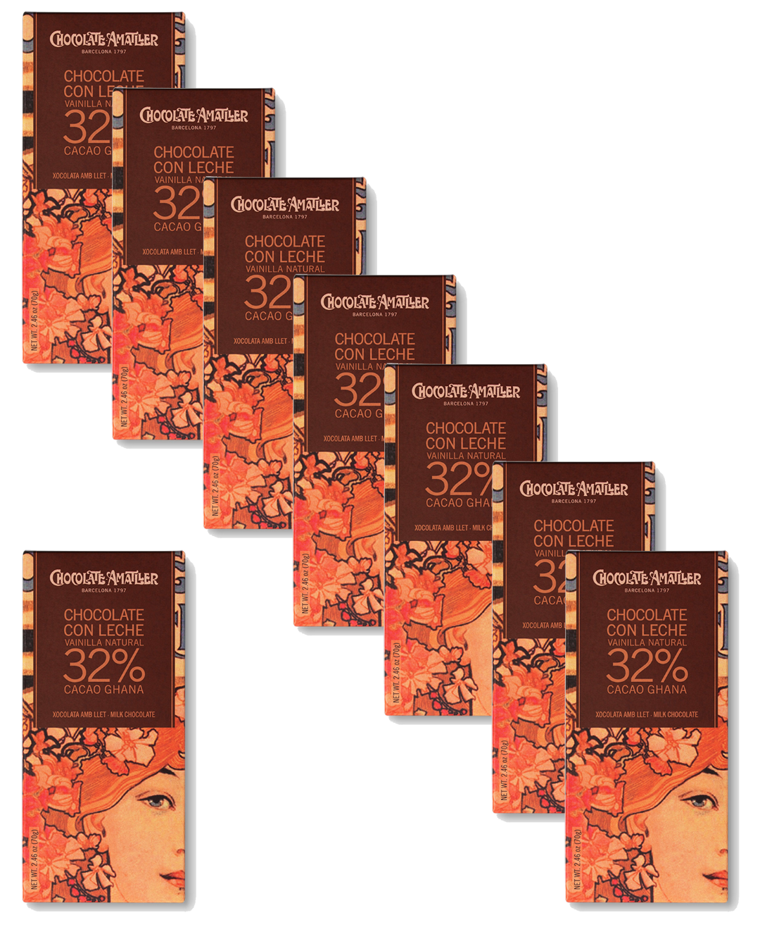 Case of 80 Amatller Kosher tablets 32% Cacao Ghana Vainilla B. 70g