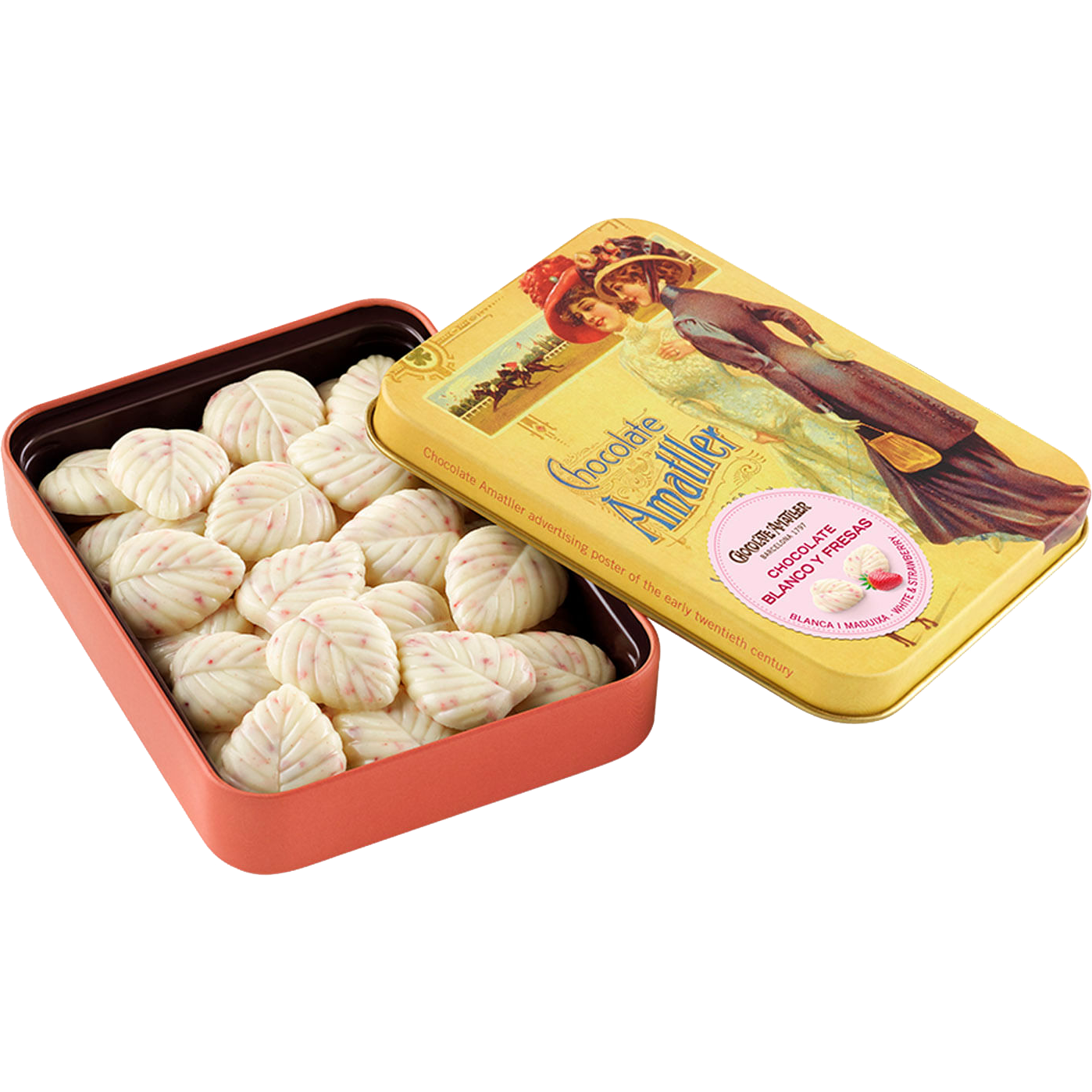 Amatller White Chocolate w/Strawberries Tin 60g