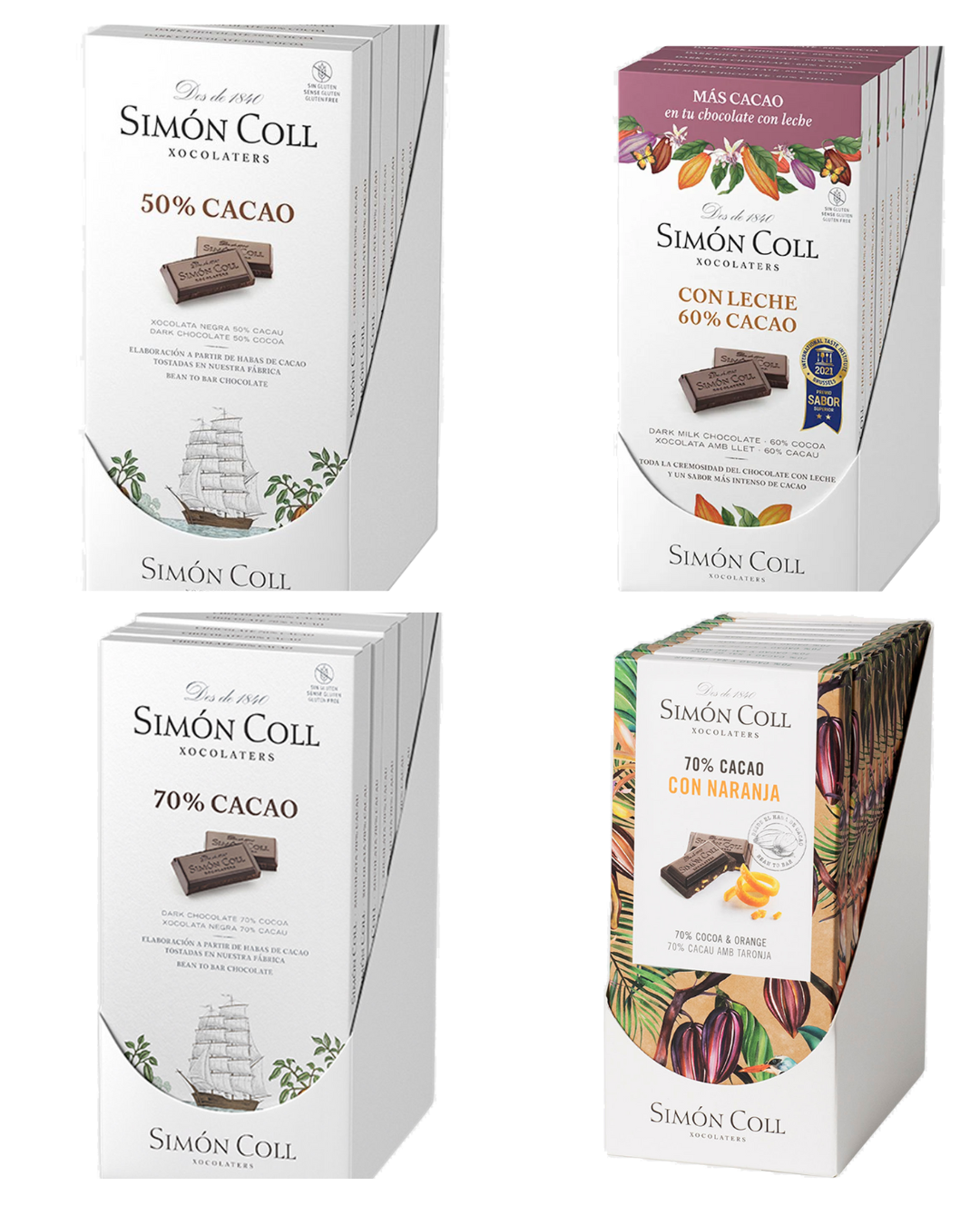 Simon Coll Dark Chocolate Bar Variety Pack – 4 Bars (85g Each)