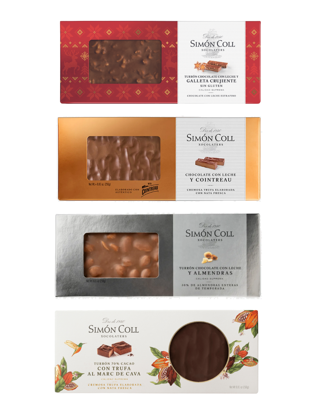 Simon Coll Gourmet Chocolate Nougat Variety Pack – 4 Bars (250g Each)