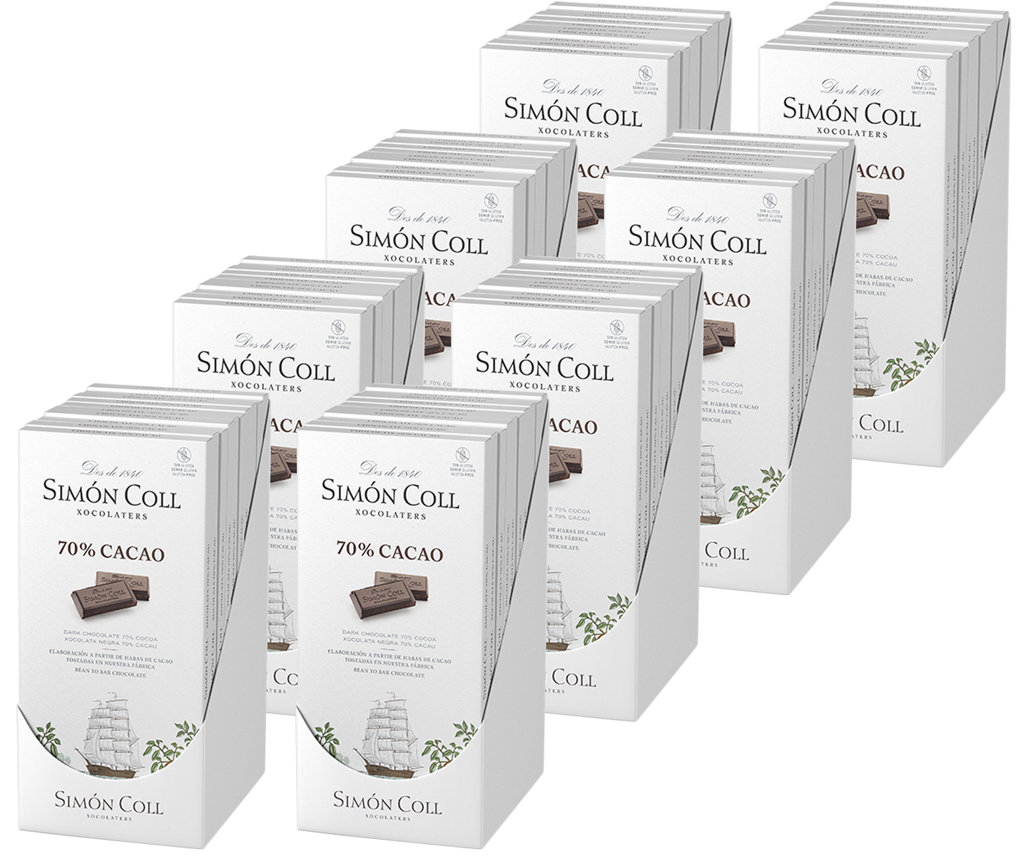 Case of 80 10 Simon Coll Kosher Dark Chocolate Bar 70% cocoa 85g