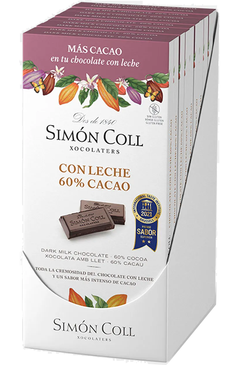 Case of 80 Simon Coll Kosher Dark Milk Chocolate Bar – 60% Cocoa 85g