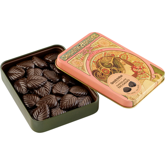 Amatller Chocolate 70% Leaves Metal Tin 60g