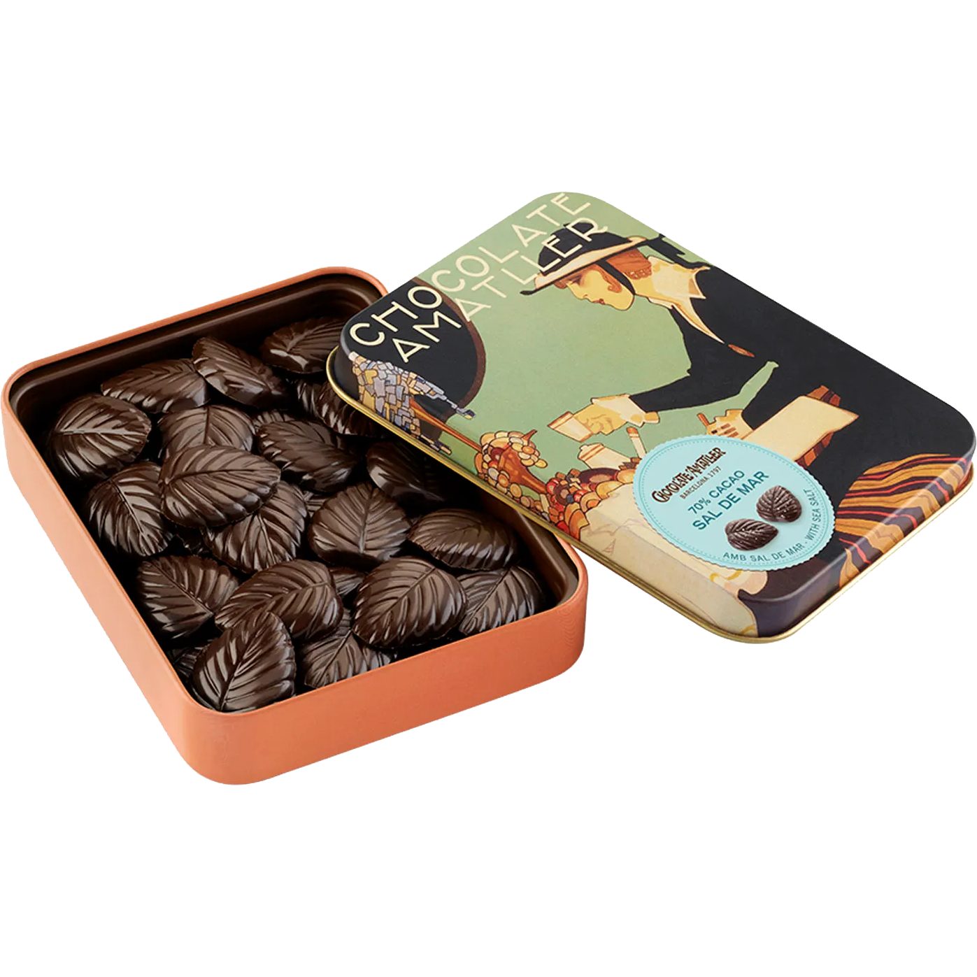 Amatller Chocolate 70% w/Sea Salt Leaves 60g