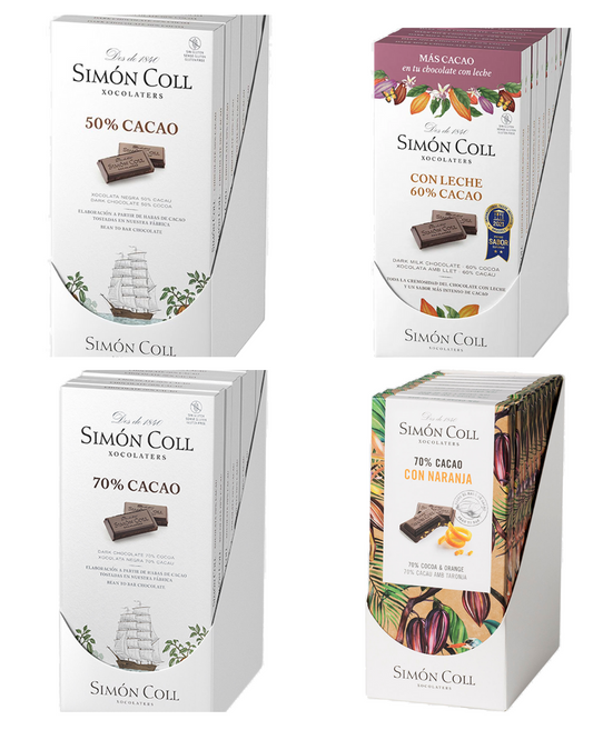 Simon Coll Dark Chocolate Bar Variety Pack – 4 Bars (85g Each)