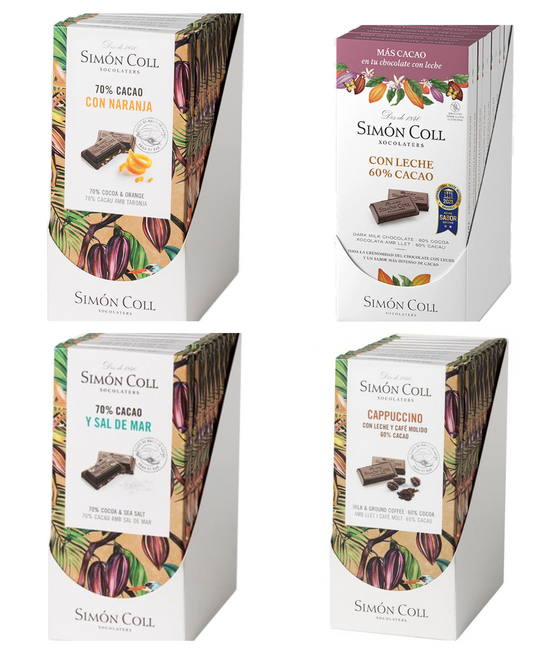 Simon Coll Dark and Dark Milk Chocolate Variety Pack – 4 Bars (85g Each)