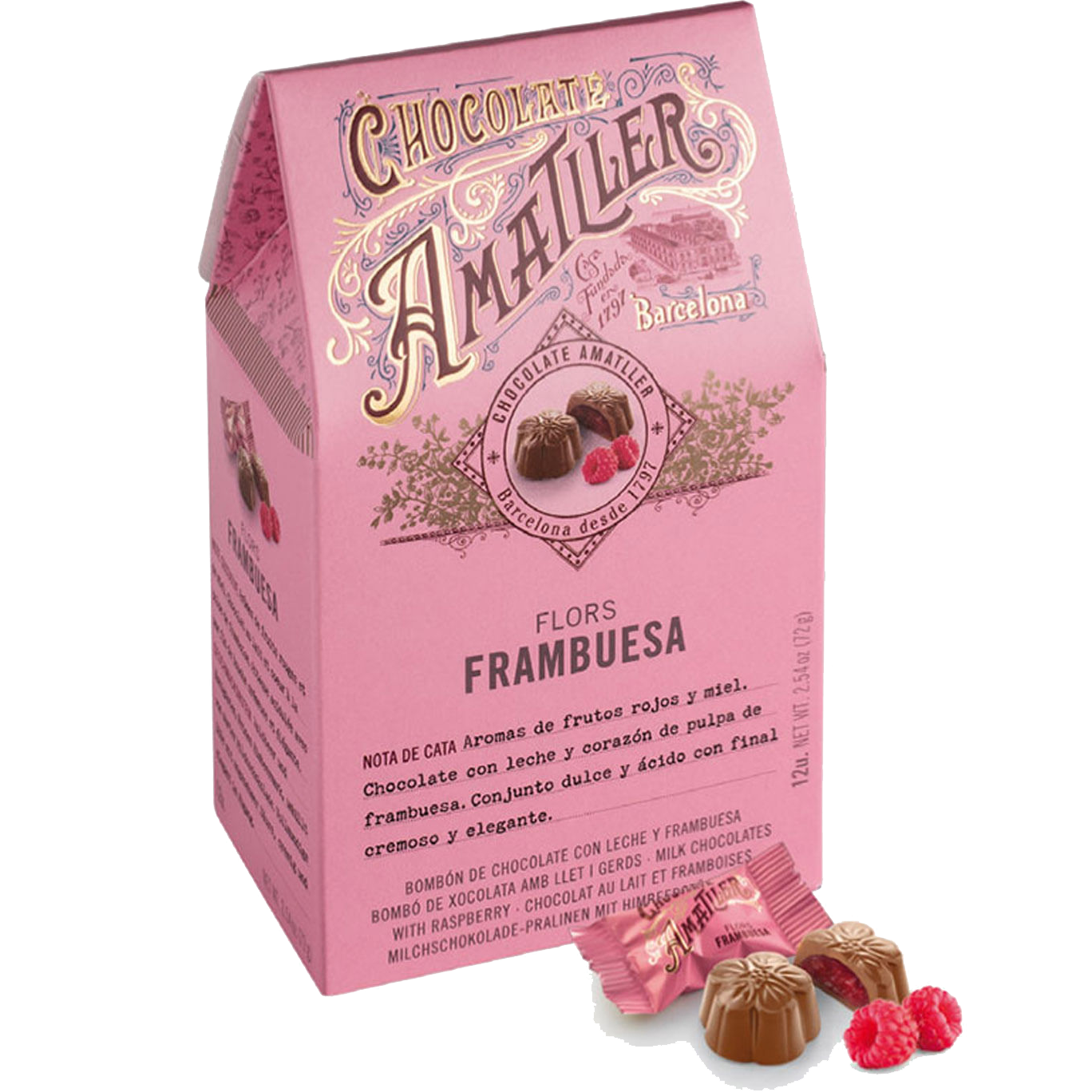 3 boxes Amatller Milk Chocolate Raspberry Pralines