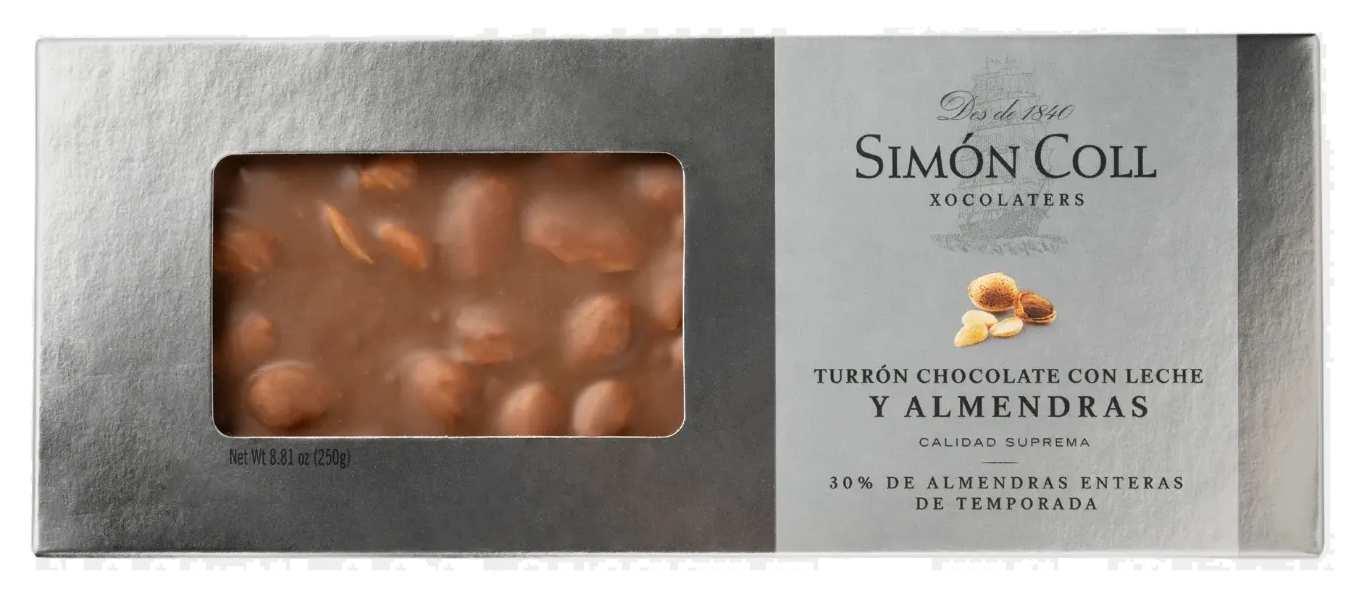 Pack of 12 Simon Coll Milk Chocolate w/whole almonds Nougat 250g