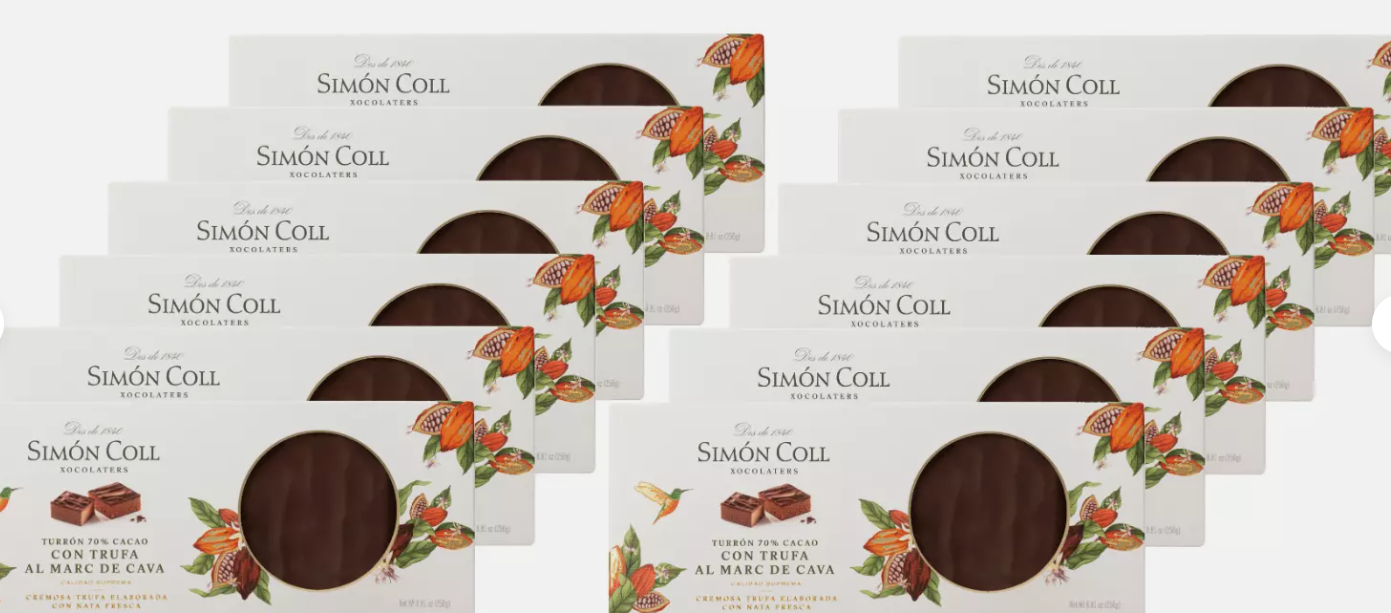 Pack of 12 Simon Coll 70% cocoa w/Marc de Cava truffe Nougat 250g