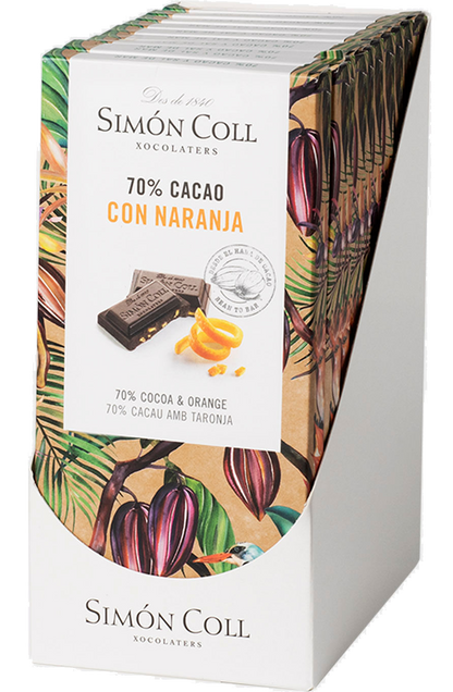 Case of 80 Simon Coll Dark Chocolate Bar 70% w/orange 85g