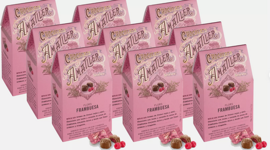 Cases of 9 Boxes Amatller Milk Chocolate Raspberry Pralines